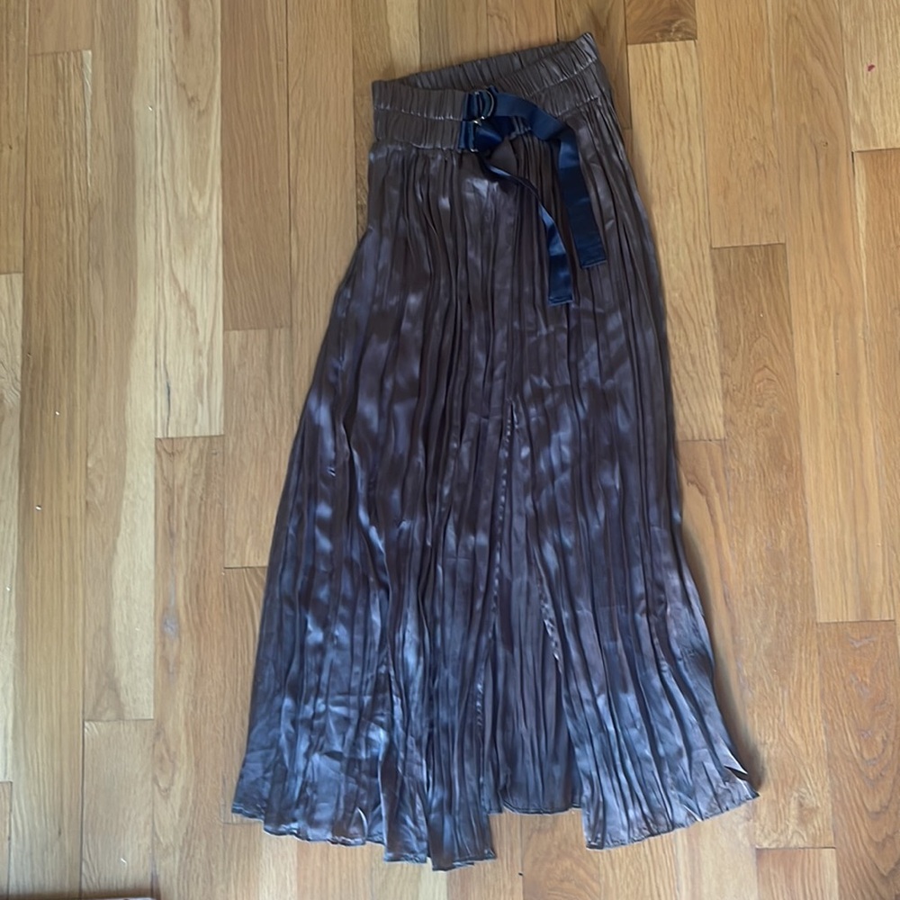 Zara Army Green Satin Maxi Skirt With Split Size XS